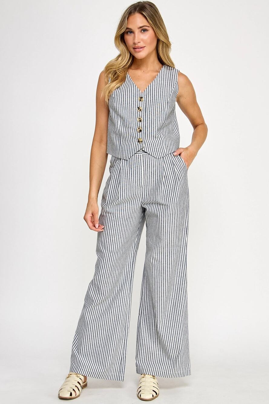 Striped Linen Wide Leg Trousers